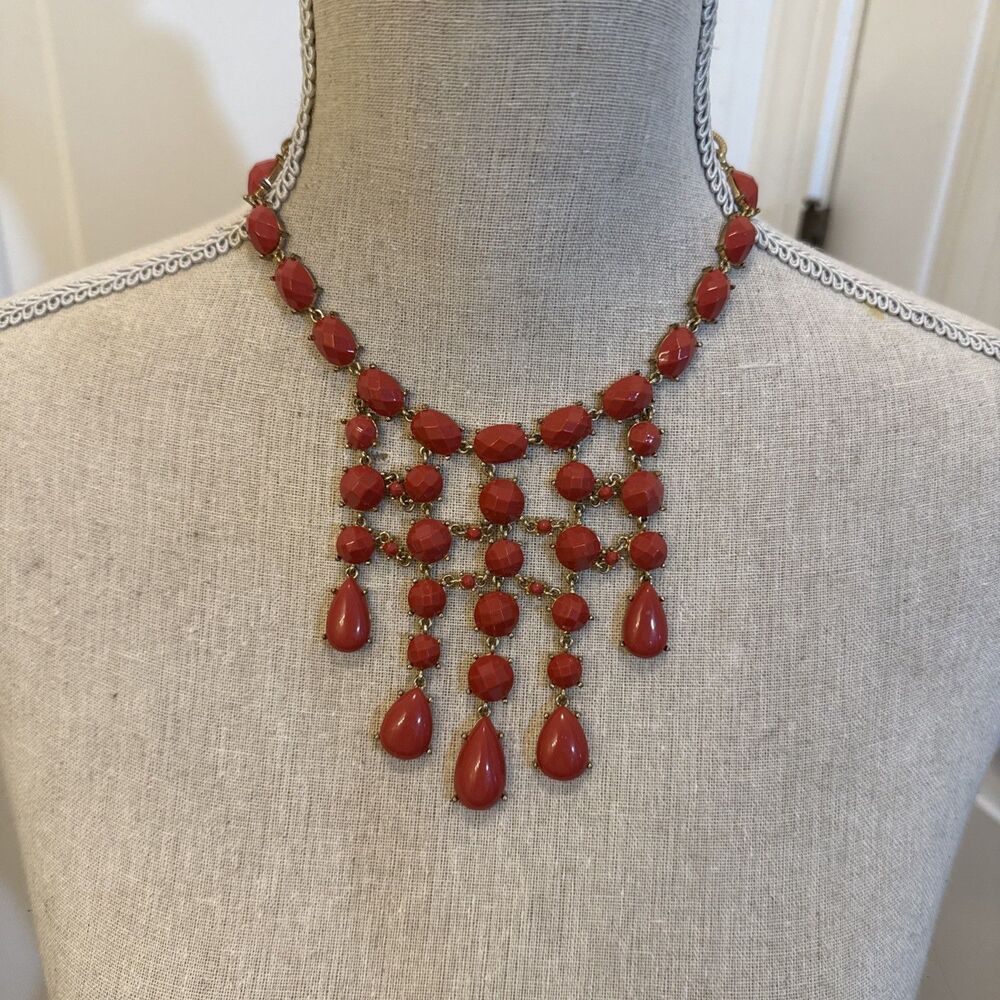Coral Y2K BEADED NECKLACE Banana, Republic, Vintage, Gold, And Orange Red